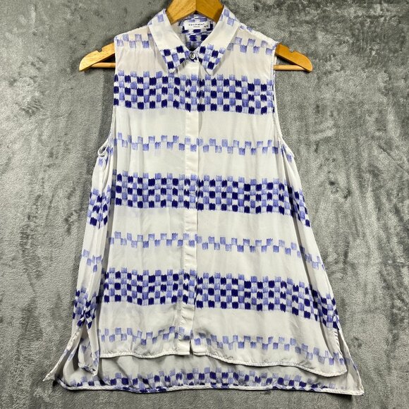 Equipment Femme Sleeveless Tank X-Small 💯 Silk Blouse White Purple Milla Print - Picture 2 of 7